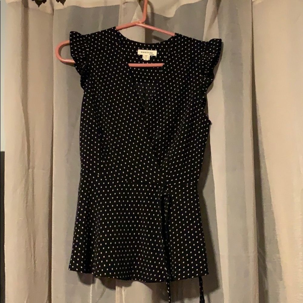 Wrap front blouse with flutter sleeves